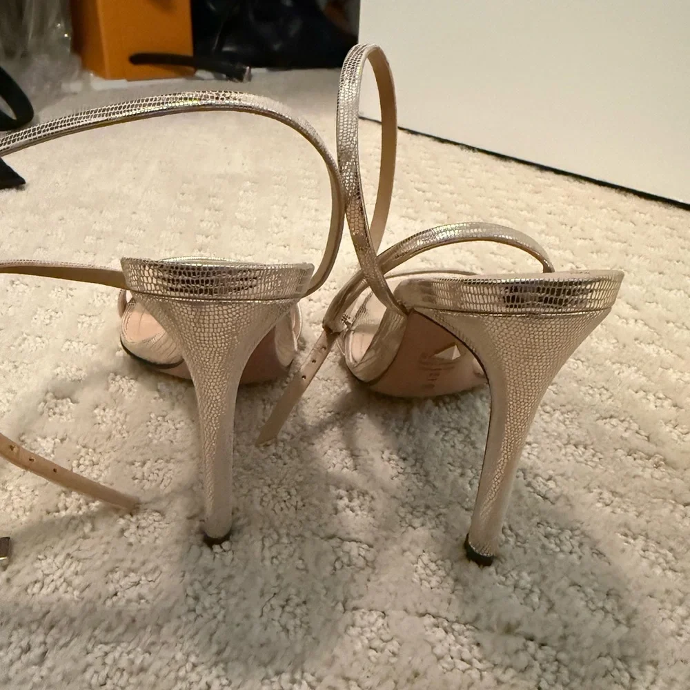 SCHUTZ Altina Metallic Gold Strappy Ankle‑Strap Sandals